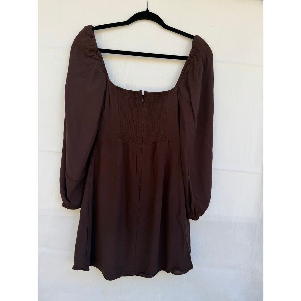 Aritzia 'Sunday Best' Brown Long Sleeve Smocked Mini Dress Women's SMALL - Picture 2 of 8